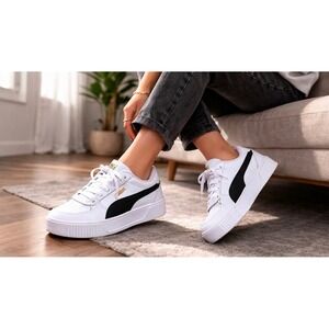 Puma Kaven 2.0 Platform Sneakers White Black Gold Womens Size 7.5